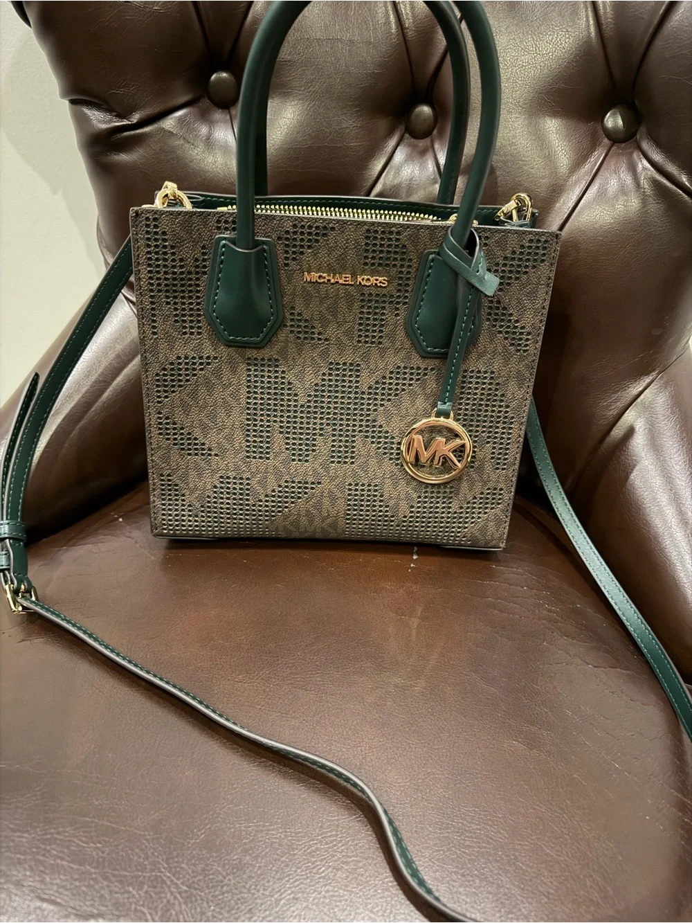 Michael Kors Green & Brown Signature Logo Mercer medium